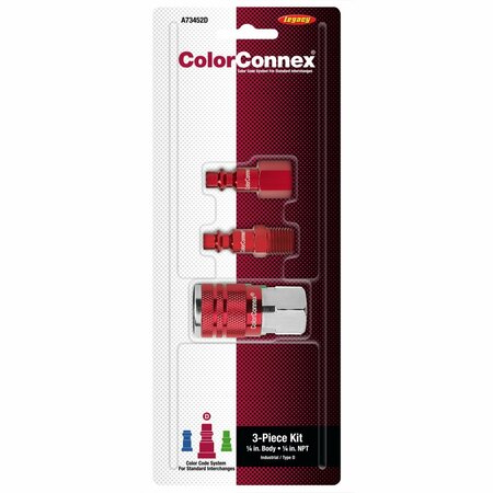 LEGACY ColorConnex Aluminum/Steel Air Coupler and Plug Set 1/4 in. 3 pc A73452D